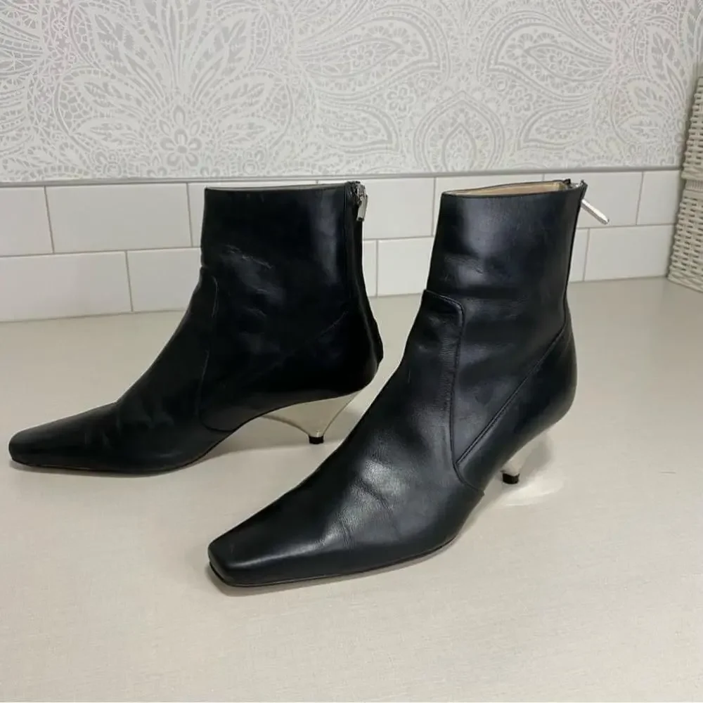 ZARA WOMAN SS LAMINATED LEATHER Triangular-shaped heel ANKLE BOOTS - 36 - Spain